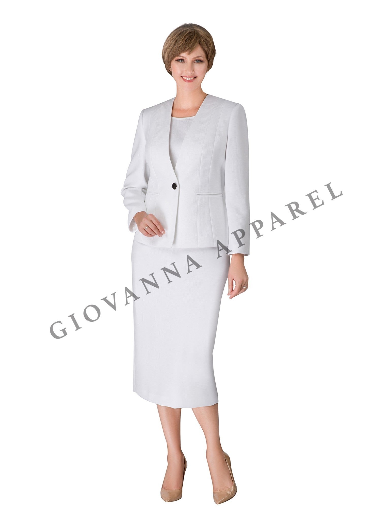 3pc Collarless Clean Lines Detailed Skirt Suit - Plus Size