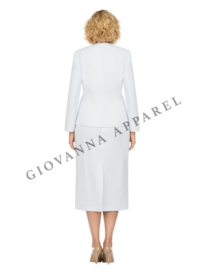 3pc Collarless Clean Lines Detailed Skirt Suit - Plus Size