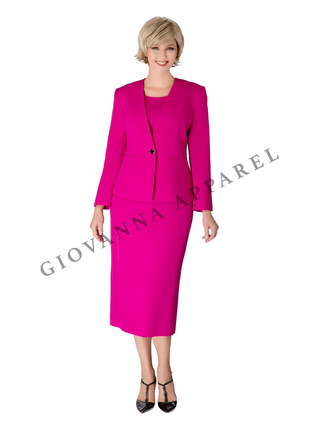 3pc Collarless Clean Lines Detailed Skirt Suit