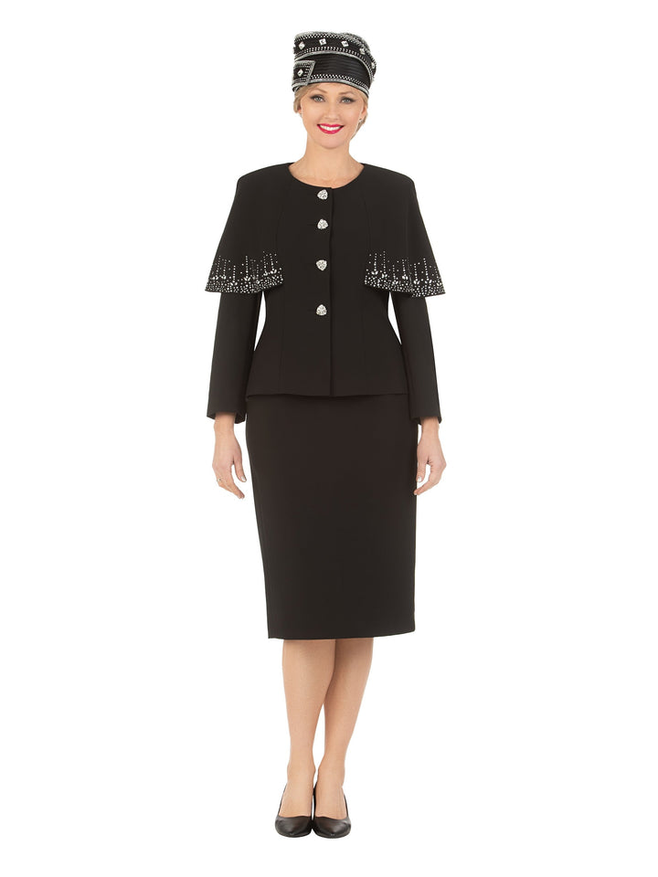 2PC STONED FAUX CAPE SKT SUIT-PLUS