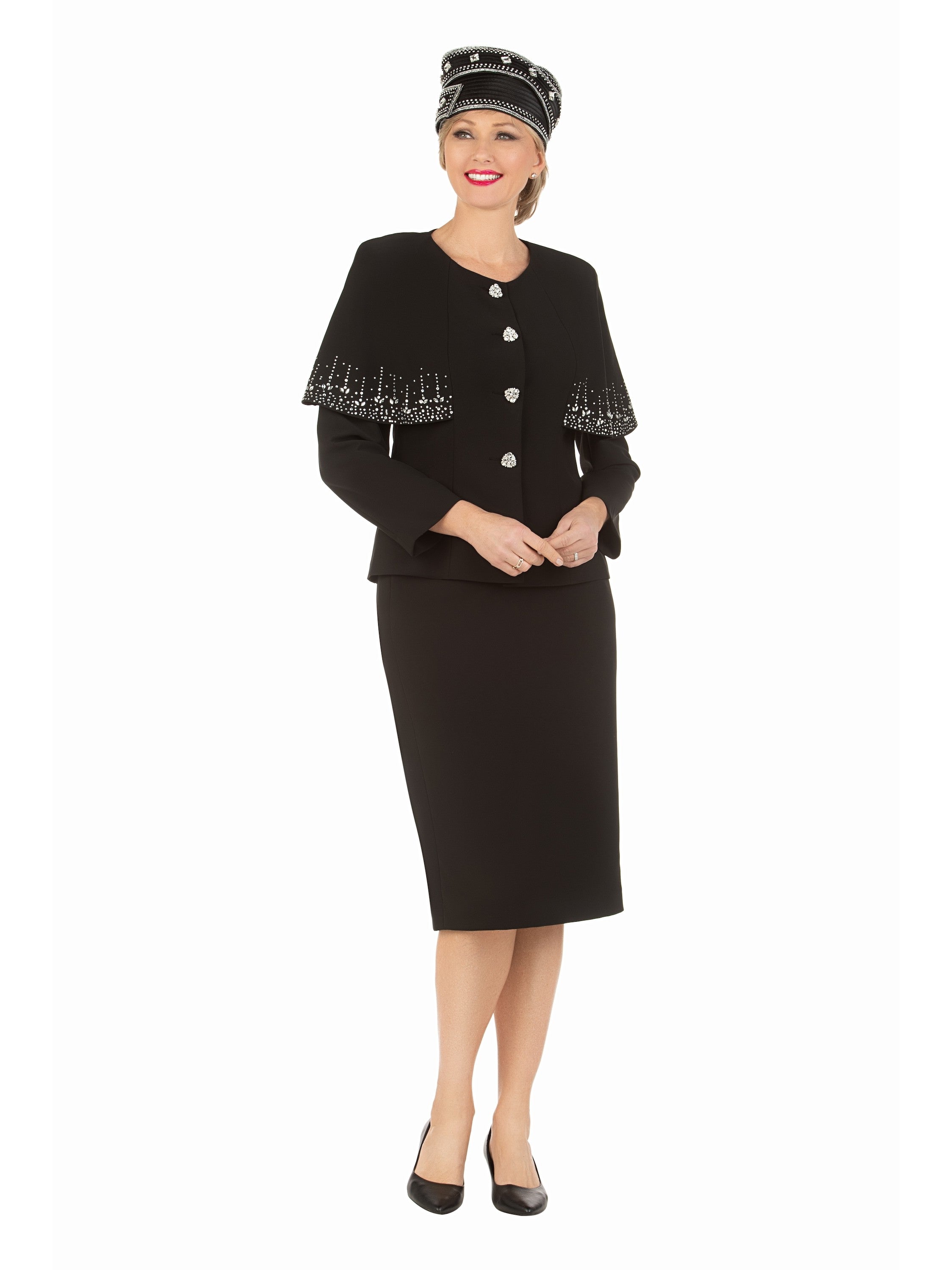 2PC STONED FAUX CAPE SKT SUIT-PLUS