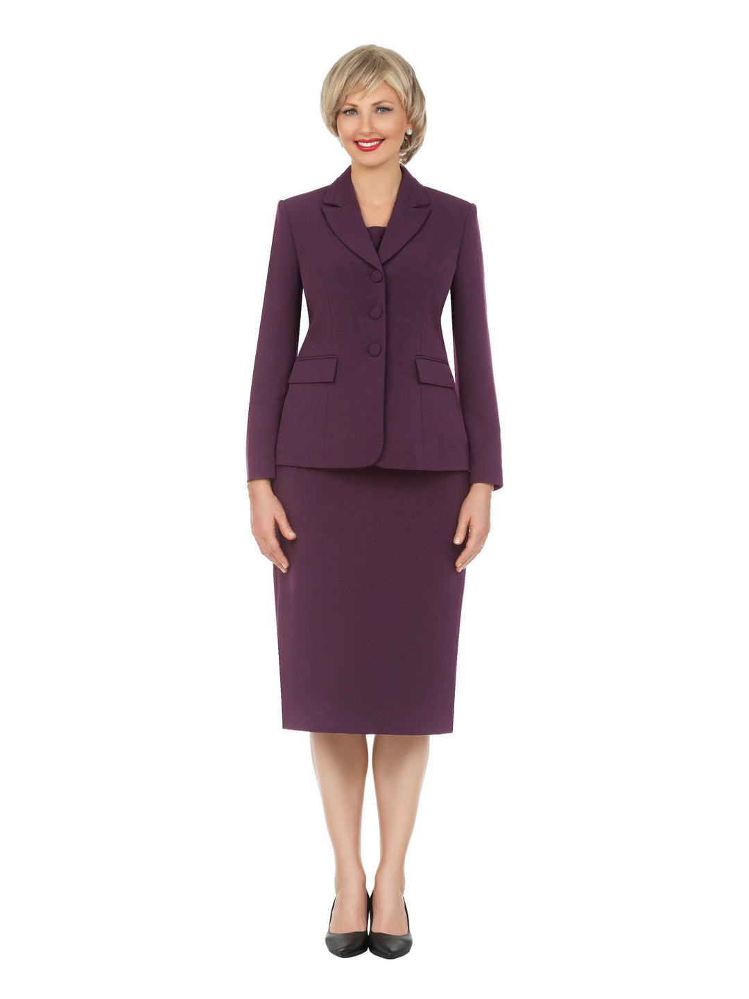 2pc Notch Layered Collar 3-Button Skt Suit-Plus