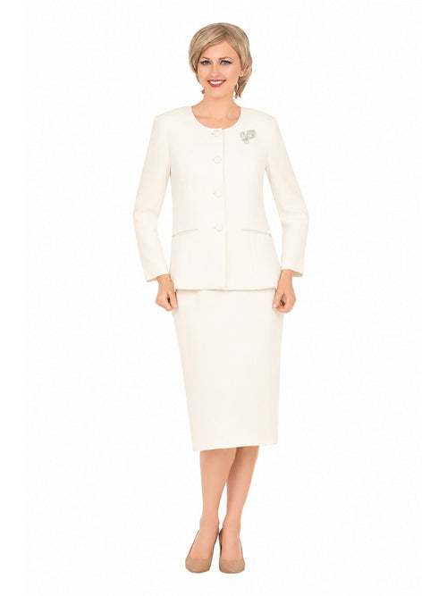 Classic Tailored 2pc Skirt Suit with Brooch-Plus