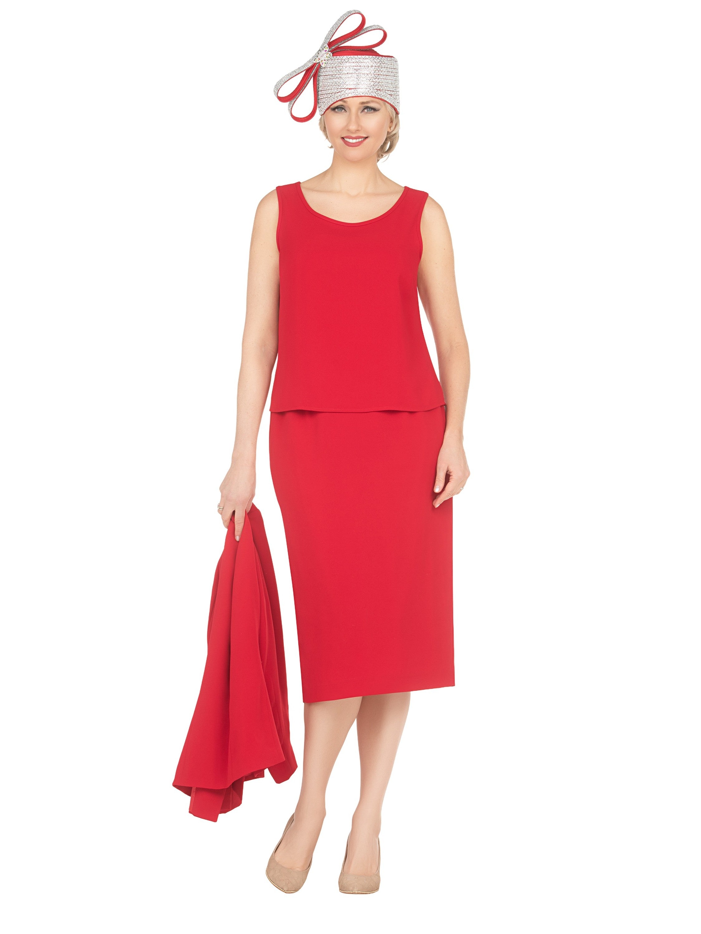 Timeless 3pc Skirt Suit with Jewel Brooch-Plus
