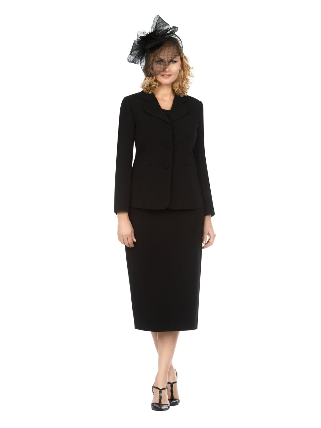 2pc Vintage Lapel 3-button Skirt Suit