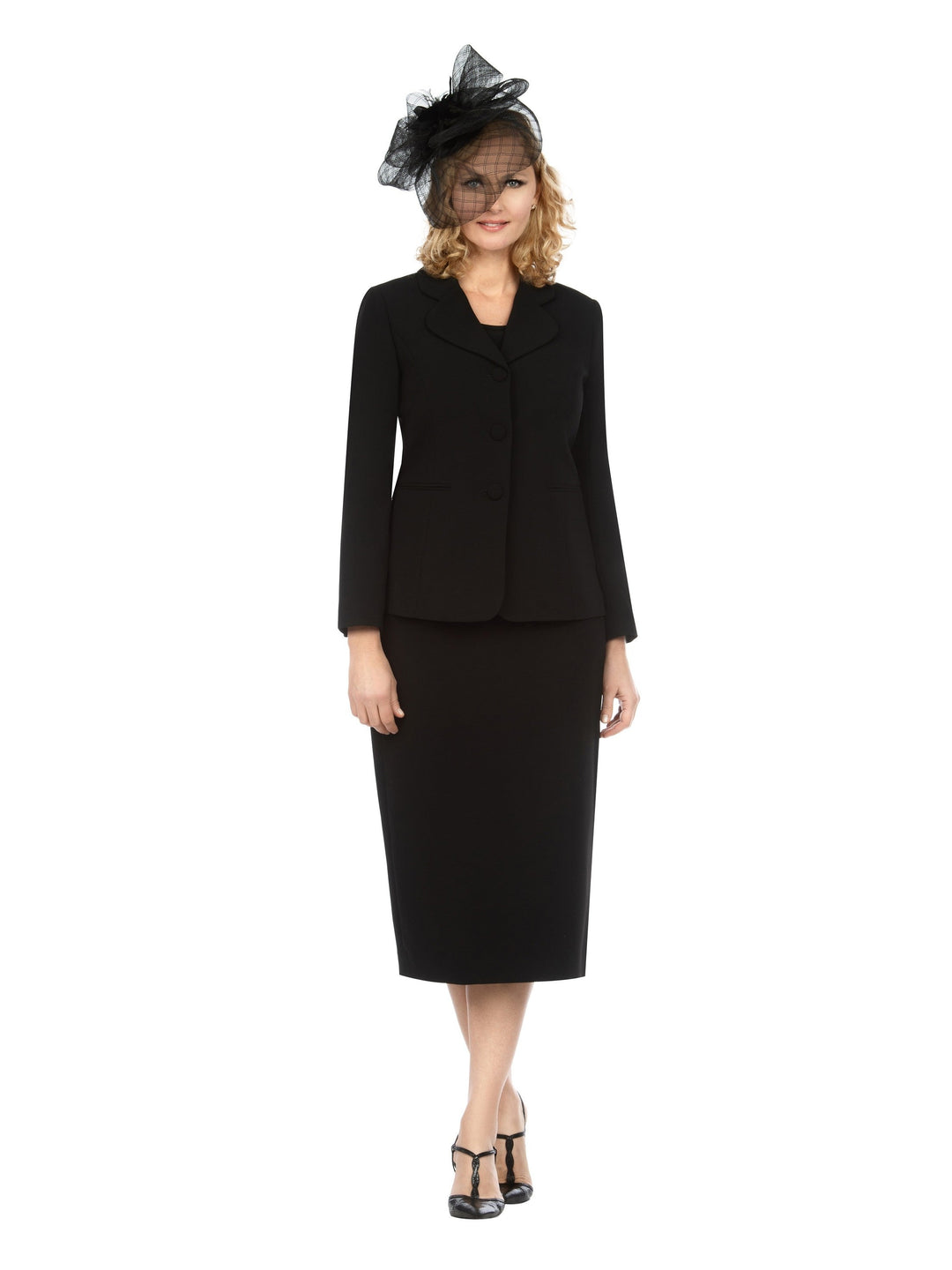 2pc Vintage Lapel 3-button Skirt Suit