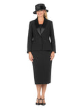3pc Satin Shawl Lapel Skirt Suit-Plus
