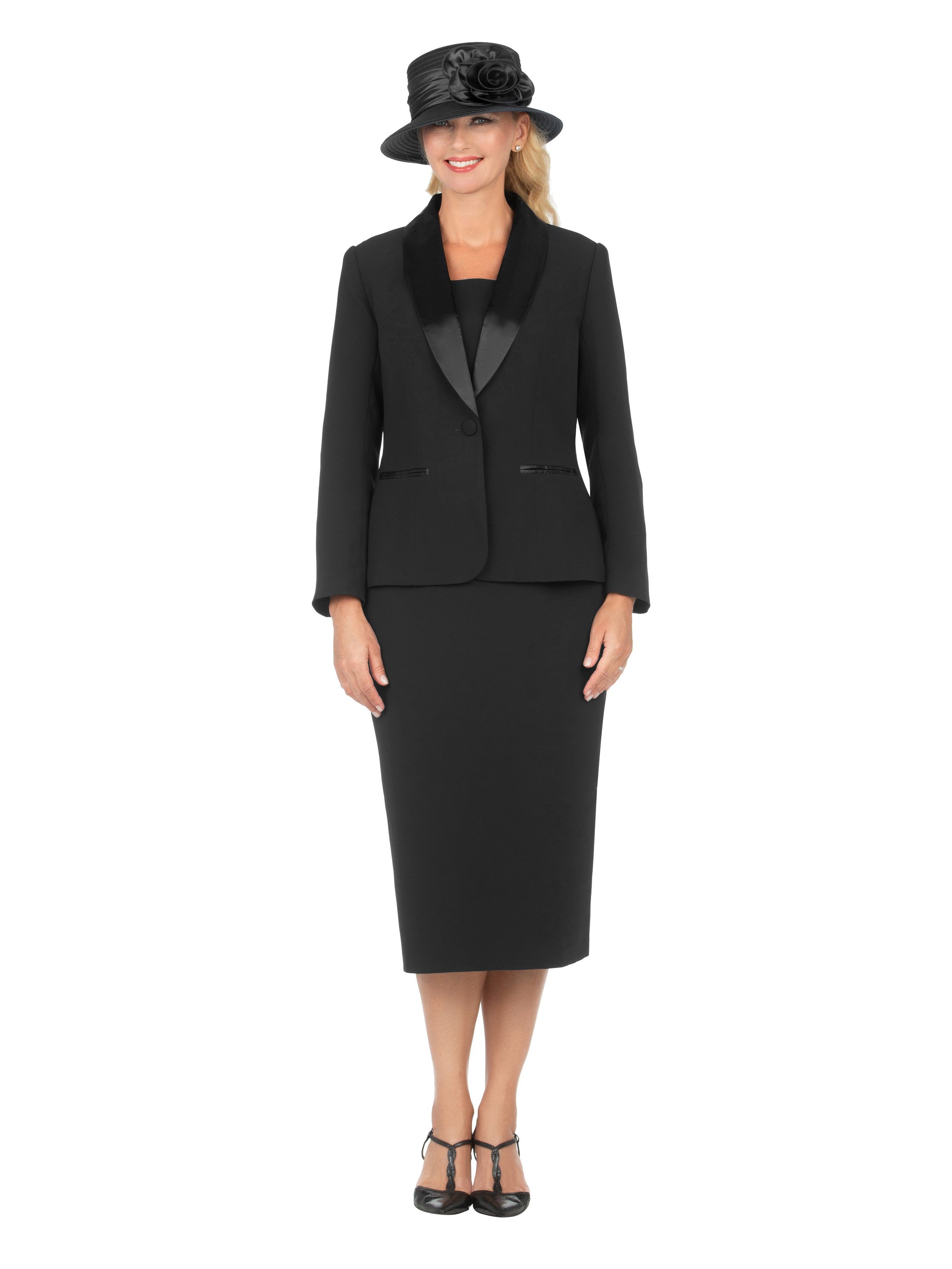 3pc Satin Shawl Lapel Skirt Suit-Plus