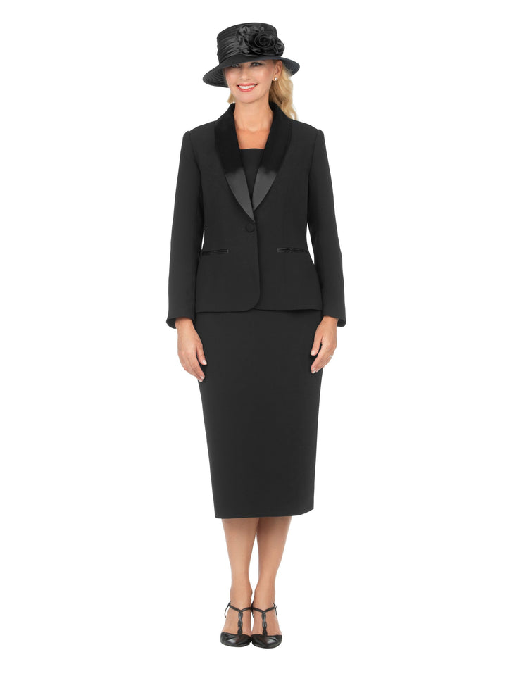 3pc Satin Shawl Lapel Skirt Suit-Plus