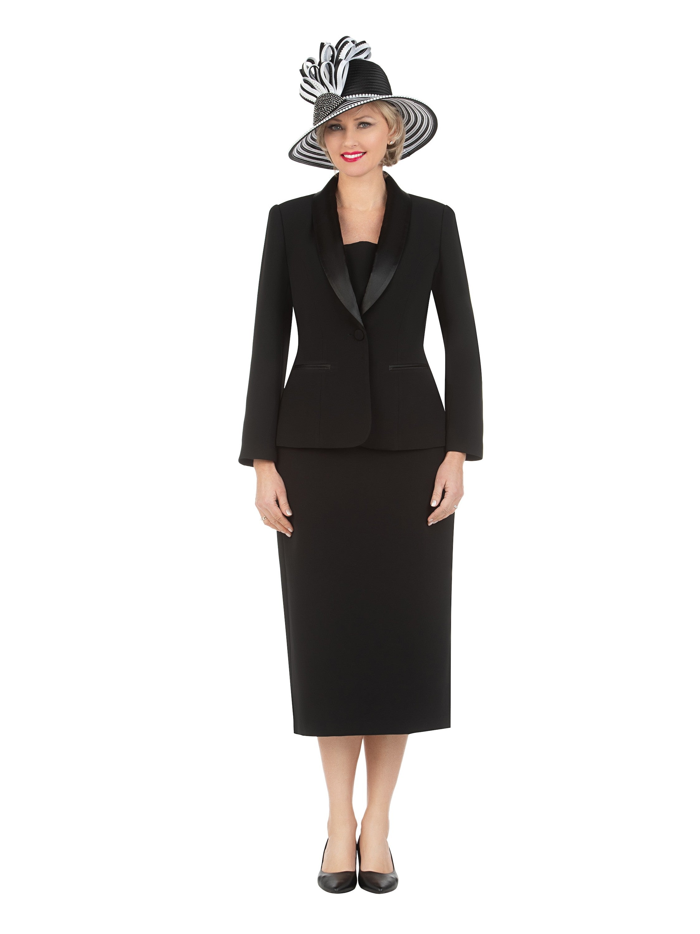 3pc Satin Shawl Lapel Skirt Suit-Plus