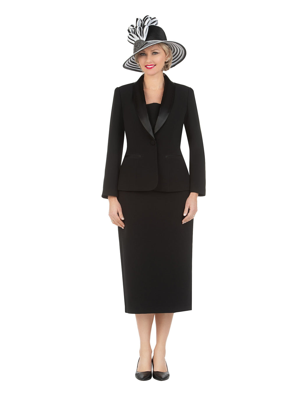 3pc Satin Shawl Lapel Skirt Suit