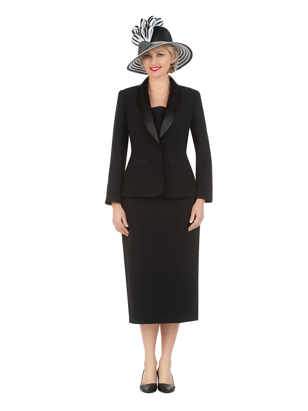 3pc Satin Shawl Lapel Skirt Suit
