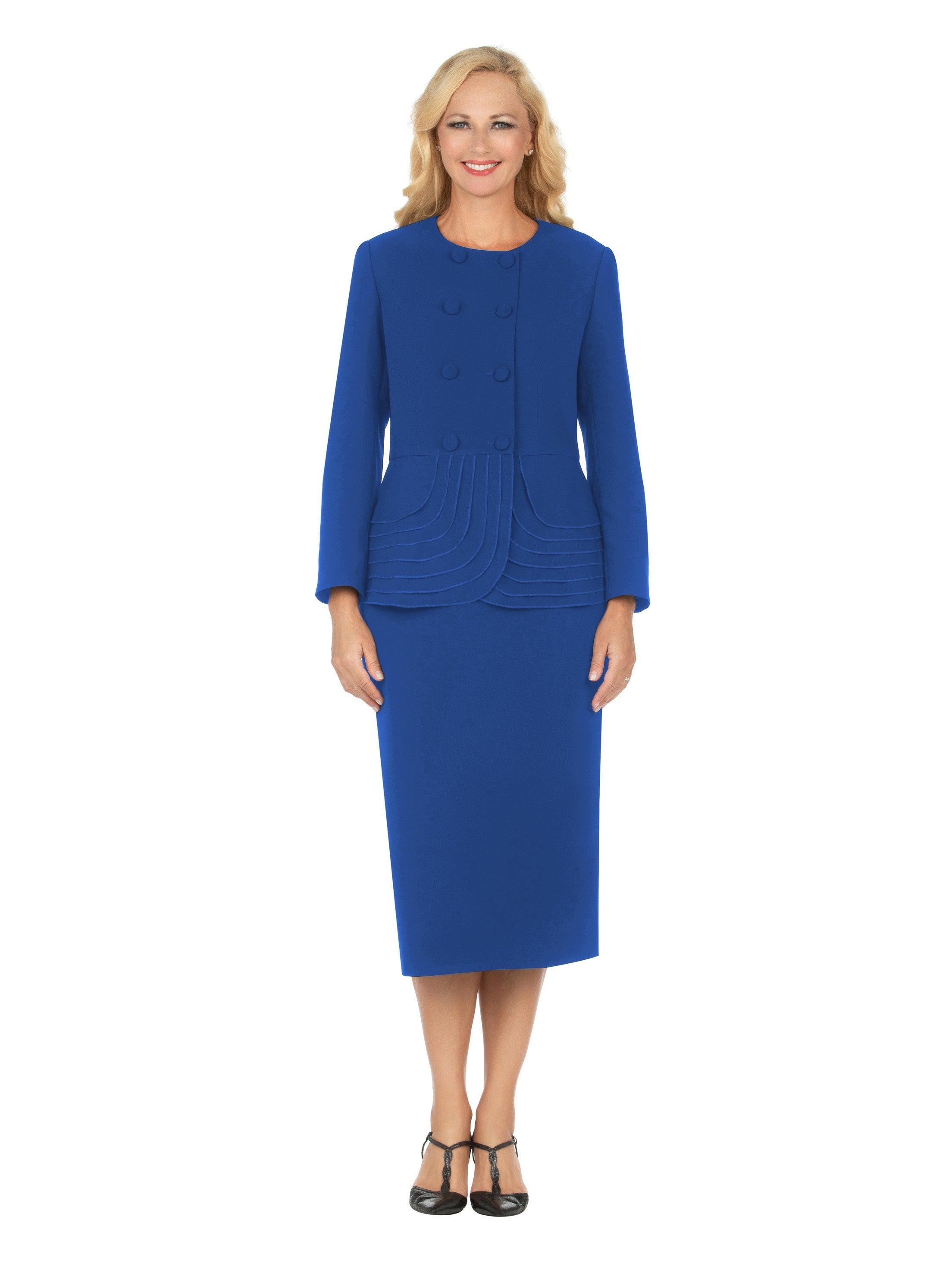2pc Dbl Brstd Tiered Peplum Jkt Skt Suit