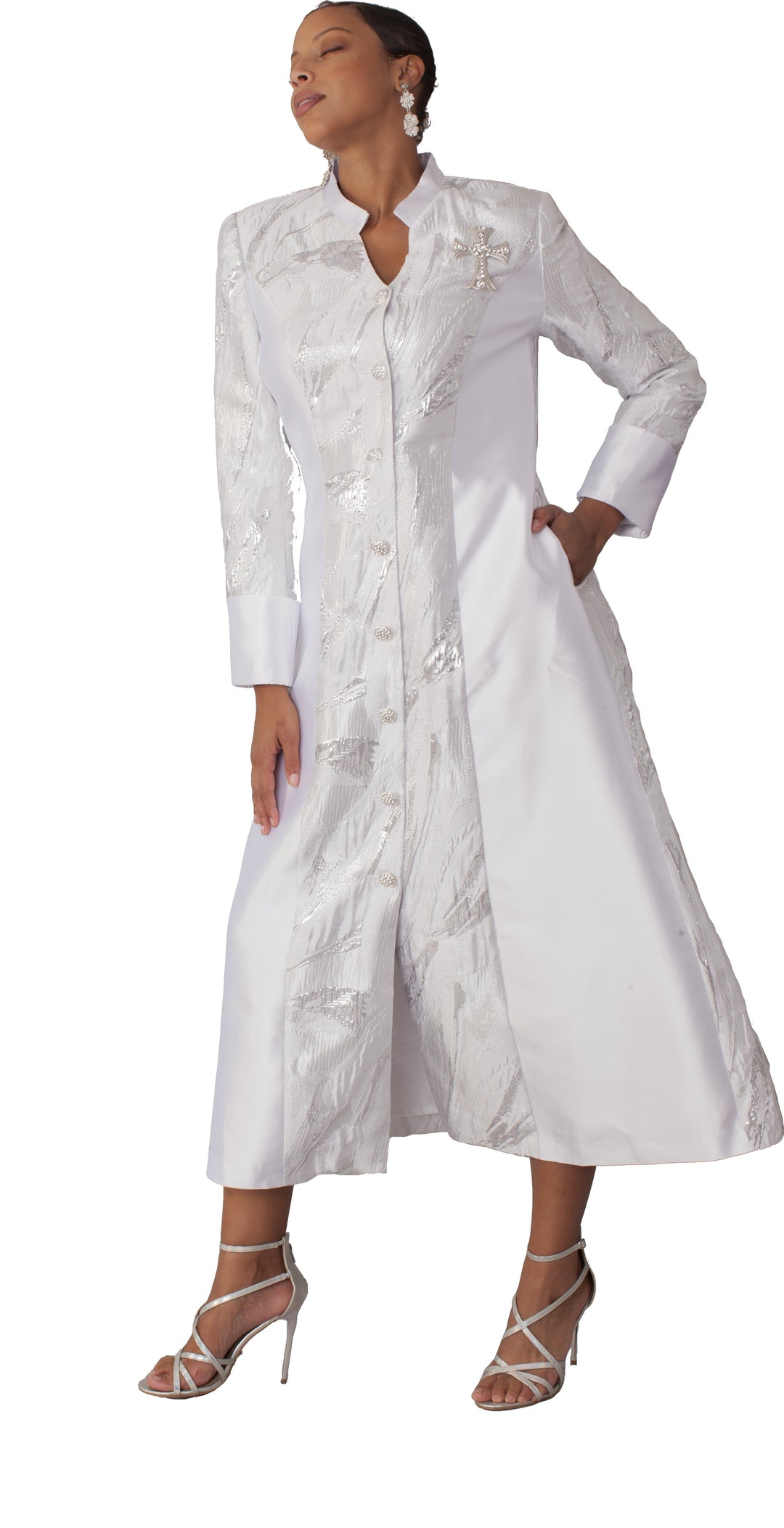 Plus Size Brocade Clergy Robe with Cross Brooch – 4821W