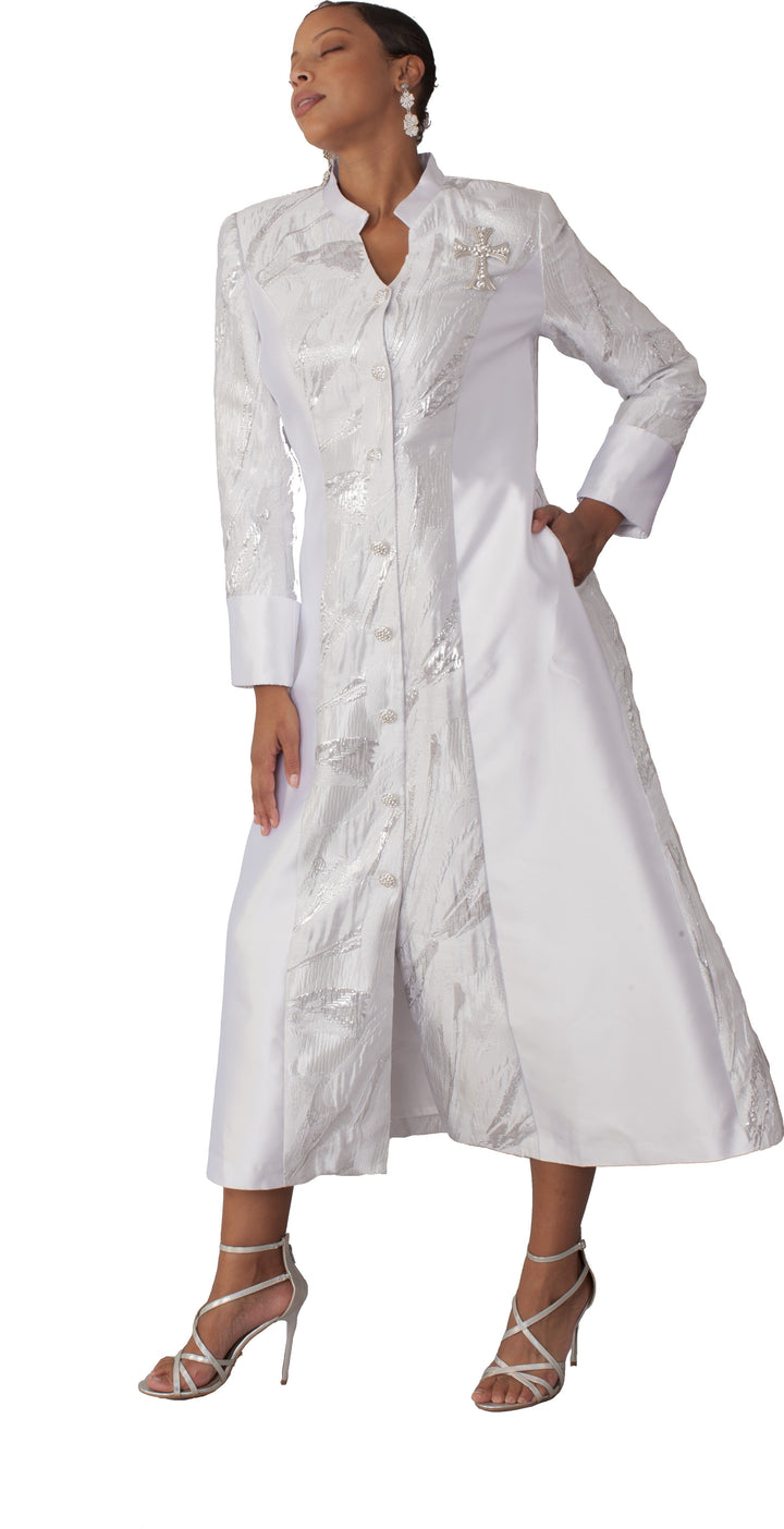 Plus Size Brocade Clergy Robe with Cross Brooch – 4821W