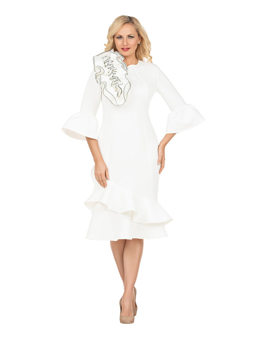 Elegant Scuba Flounce Dress with Sculpted Ruffle A