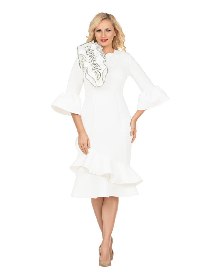 Elegant Scuba Flounce Dress with Sculpted Ruffle A
