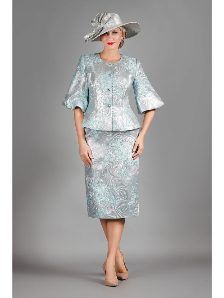 2pc Elbow Length Slv Brocade Skt Suit