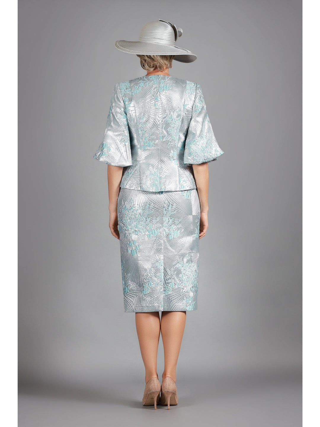 2pc Elbow Length Slv Brocade Skt Suit