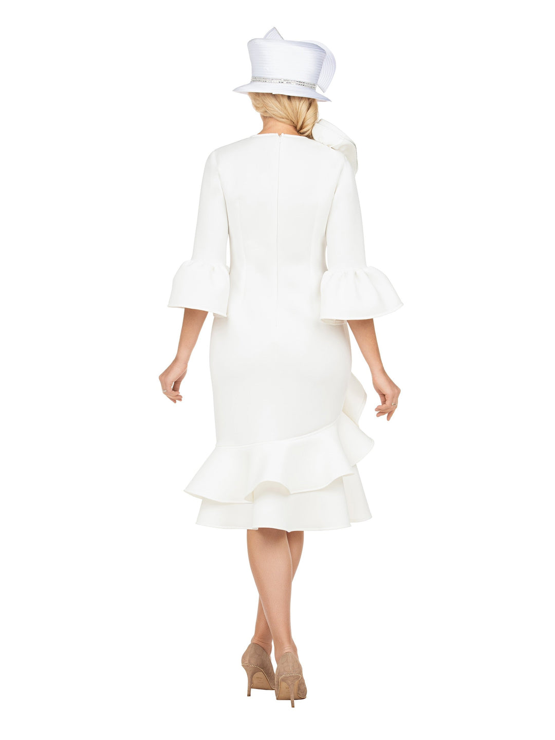 Elegant Scuba Flounce Dress with Sculpted Ruffle A