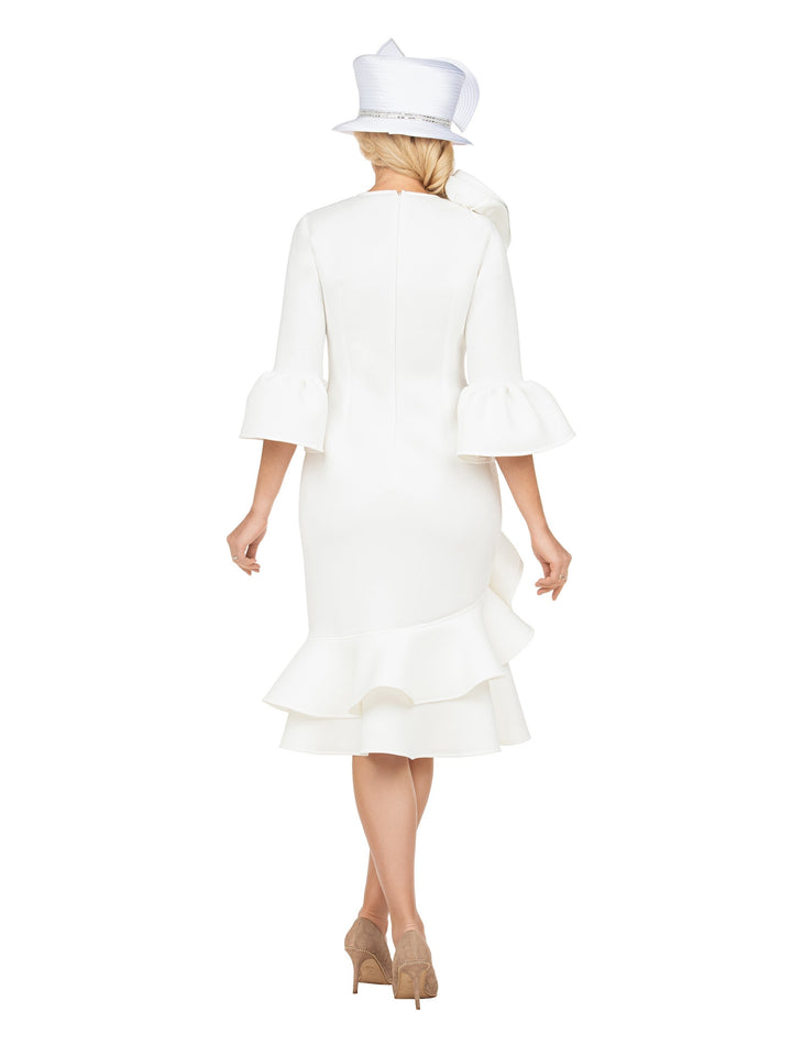 Elegant Scuba Flounce Dress with Sculpted Ruffle A