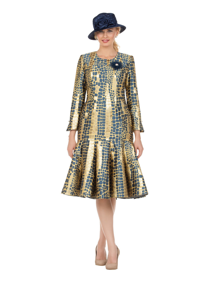 Metallic Mosaic Brocade Drop-Waist Flare Dress