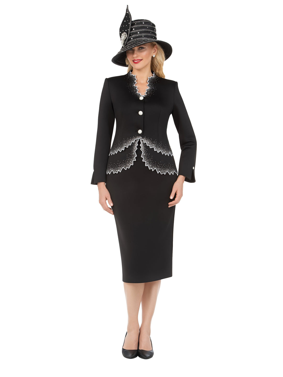 Black&White Crystal Zigzag Premium Scuba 2pc Suit