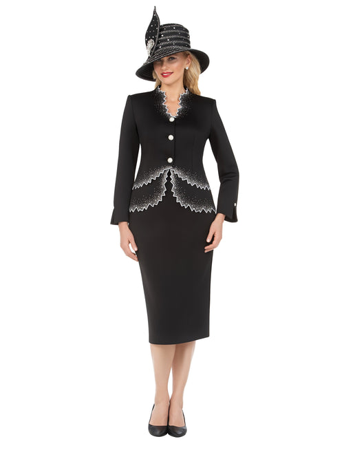 Black&White Crystal Zigzag Premium Scuba 2pc Suit