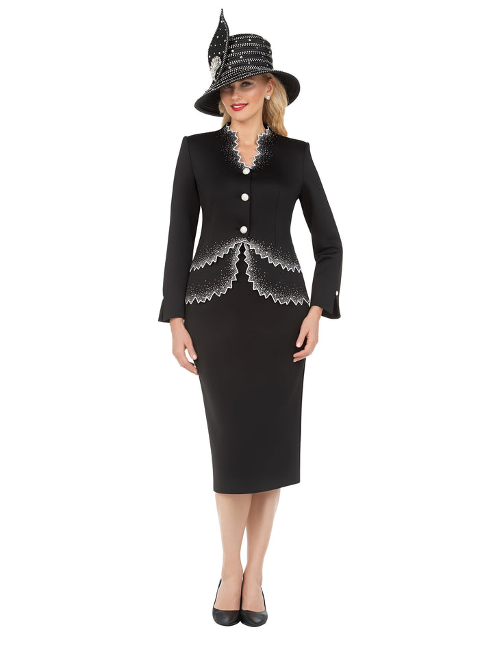 Black&White Crystal Zigzag Premium Scuba 2pc Suit