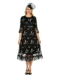 1pc Elbow Length Slv Black/White Lace Dress