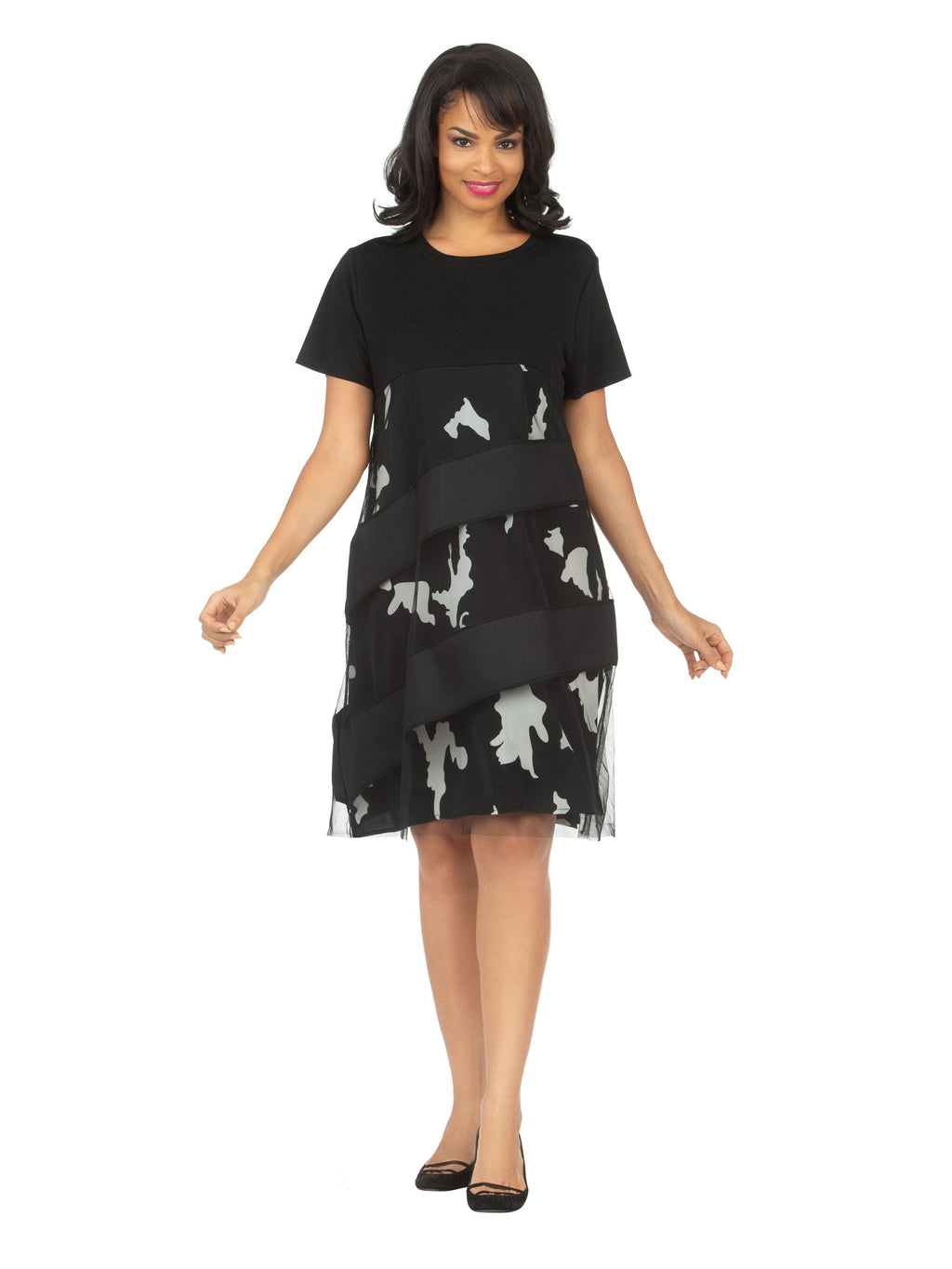 Short Slv Print/Solid Tunic Dress