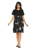 Short Slv Print/Solid Tunic Dress