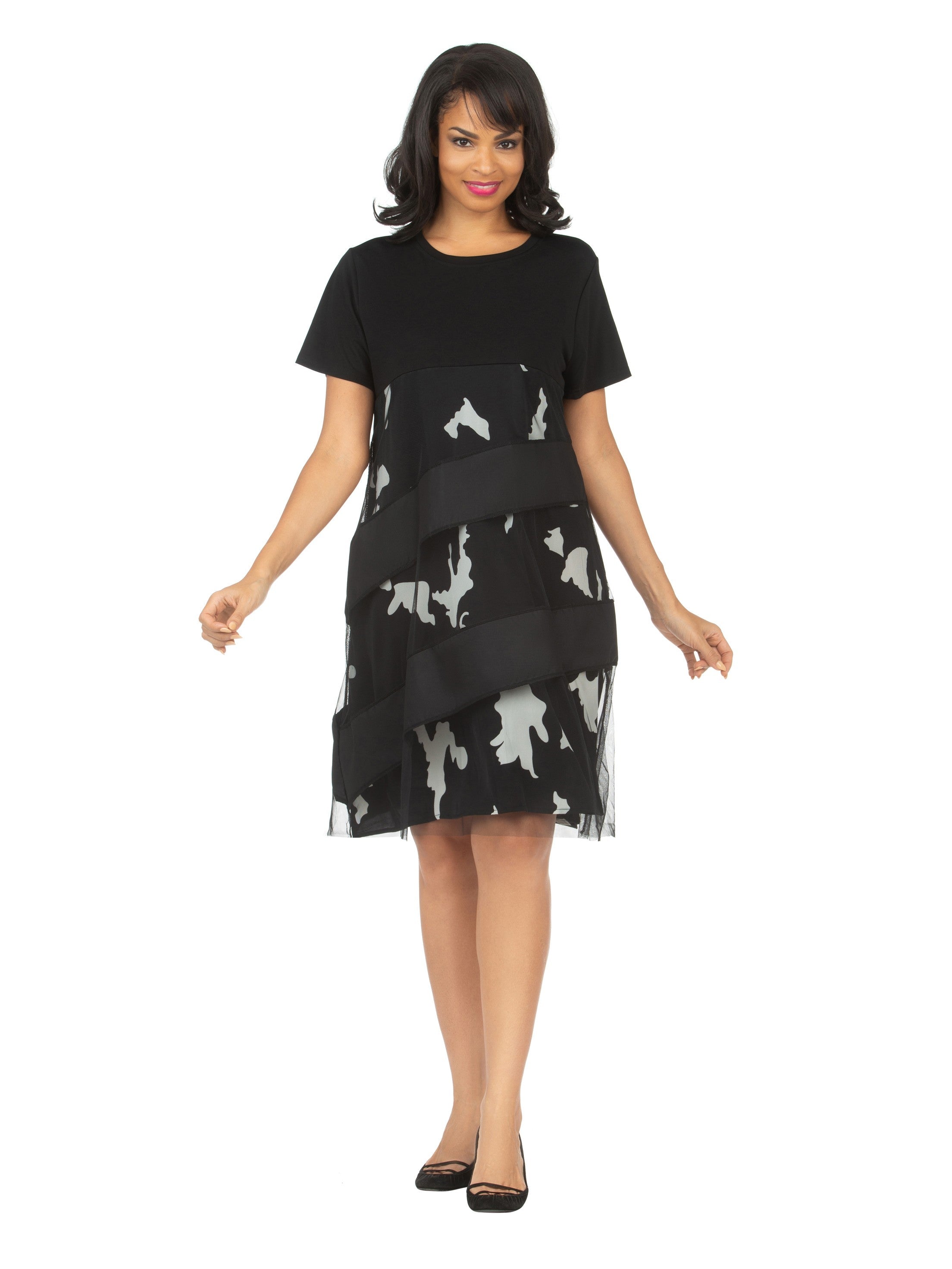 Short Slv Print/Solid Tunic Dress