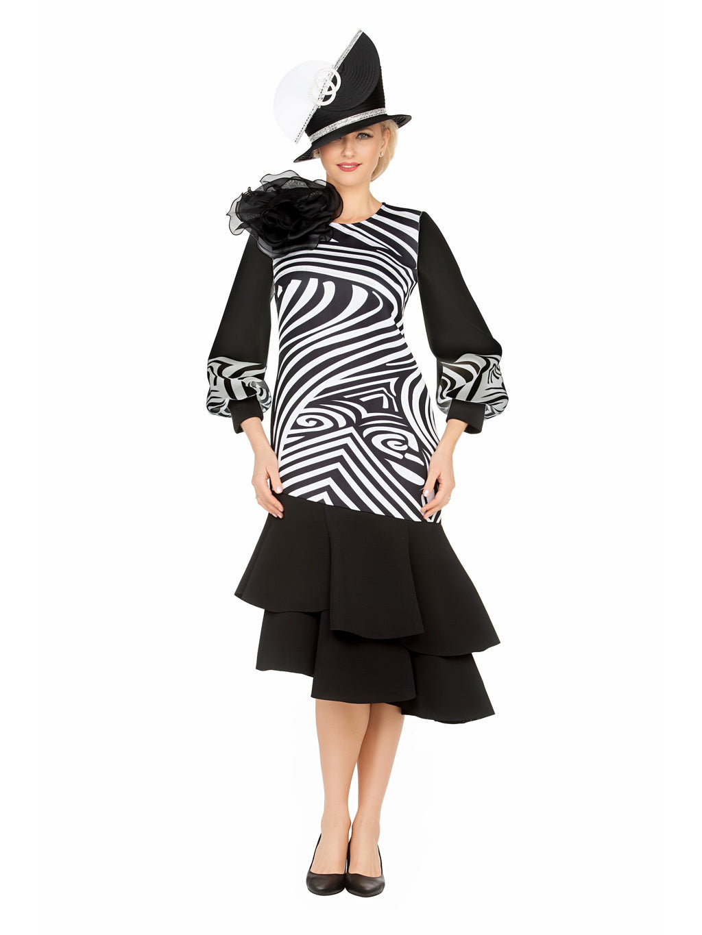Scuba Blk/Wht Swirl Prt Drs w/ Flower