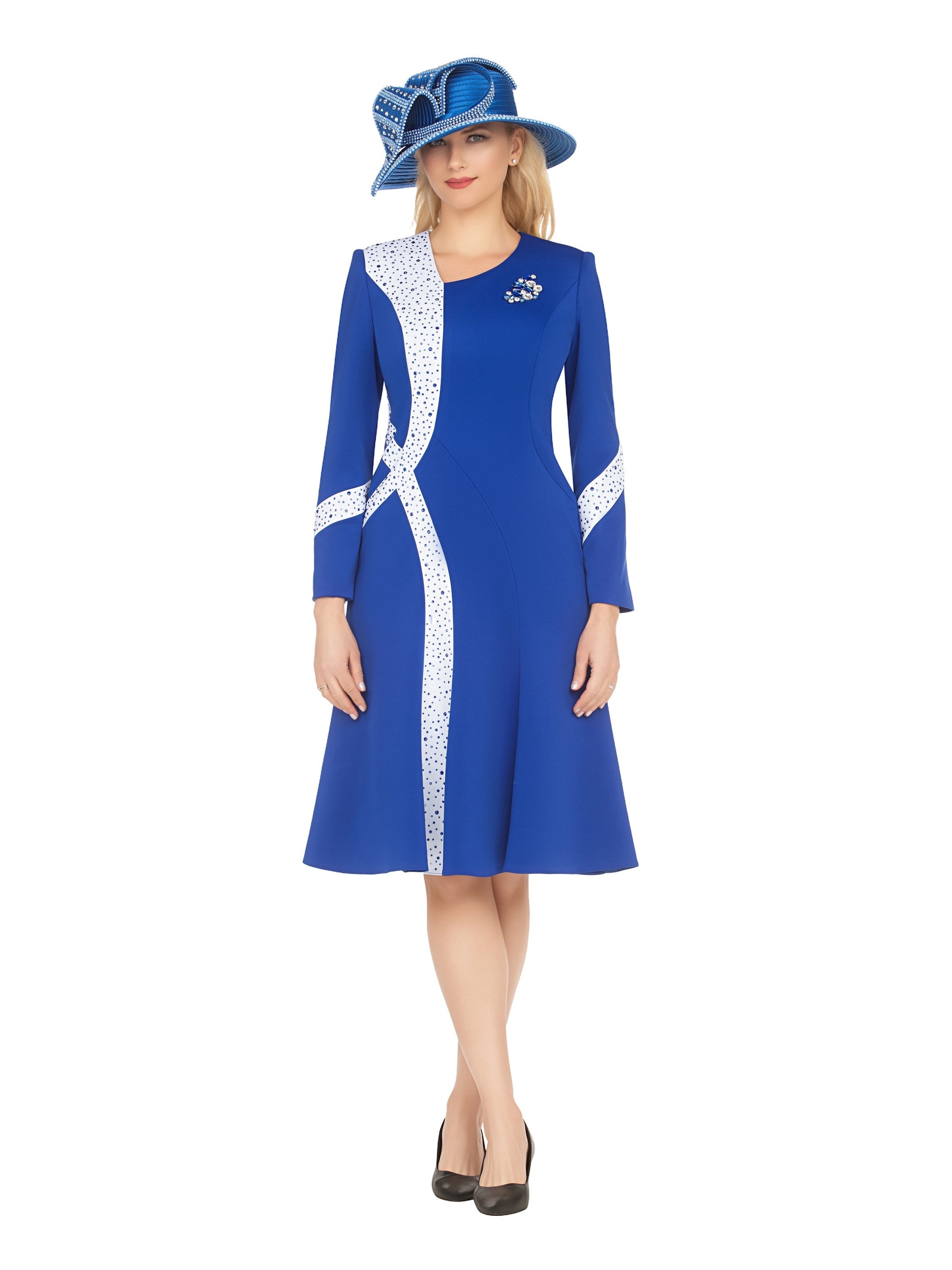Stoned Scuba Color Block A-line Drs w/ Brooch-Plus