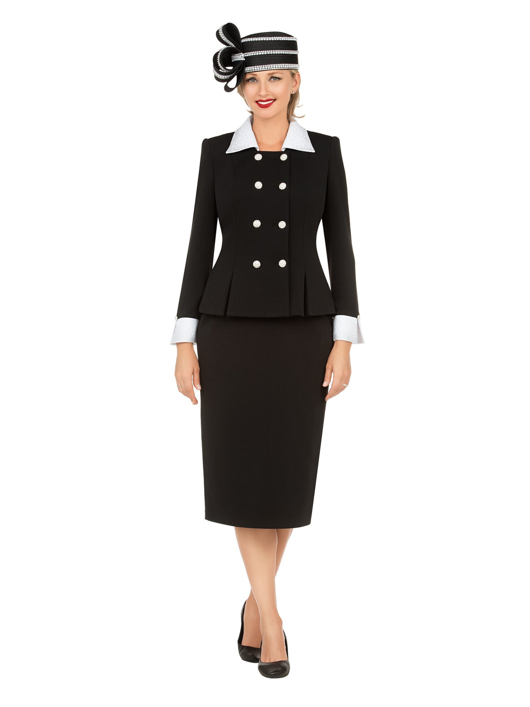 Signature Contrast Crystal Trim Skirt Suit-Plus