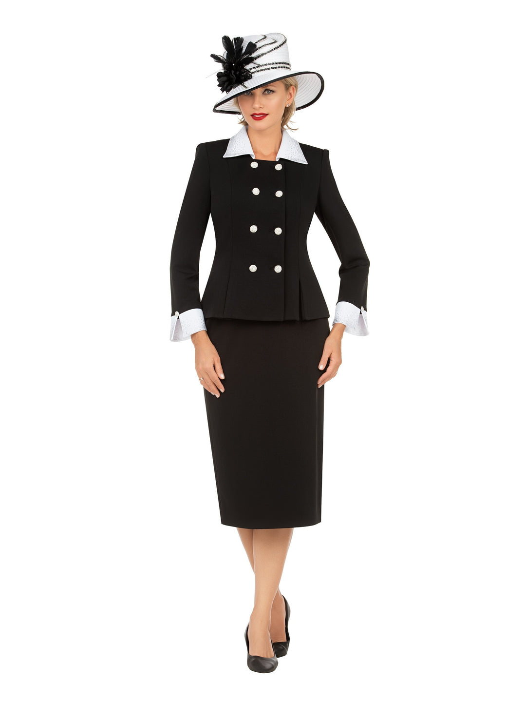 Signature Contrast Crystal Trim 2pc Skirt Suit
