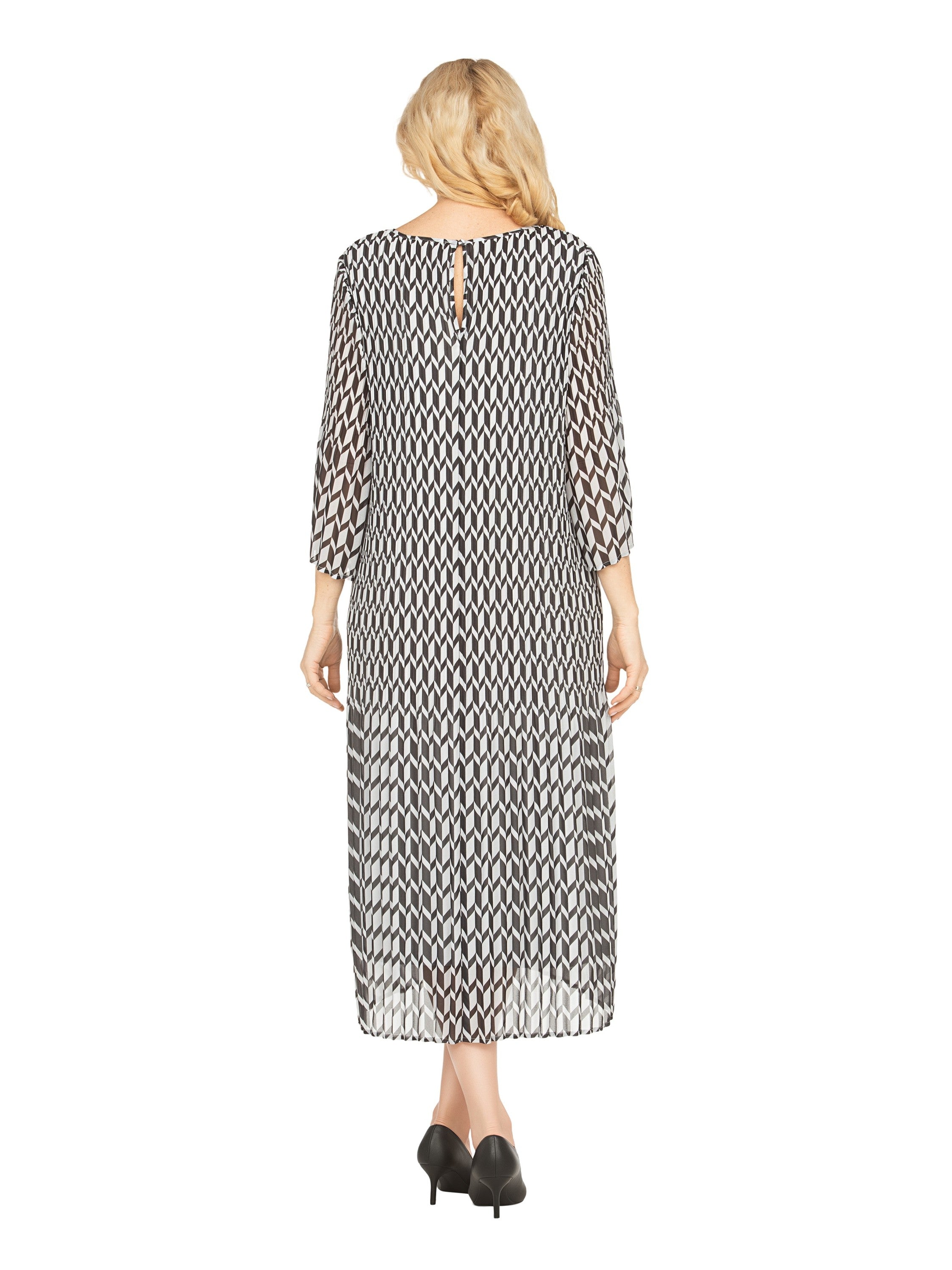 Art Deco Print Pleated Dress in Chiffon