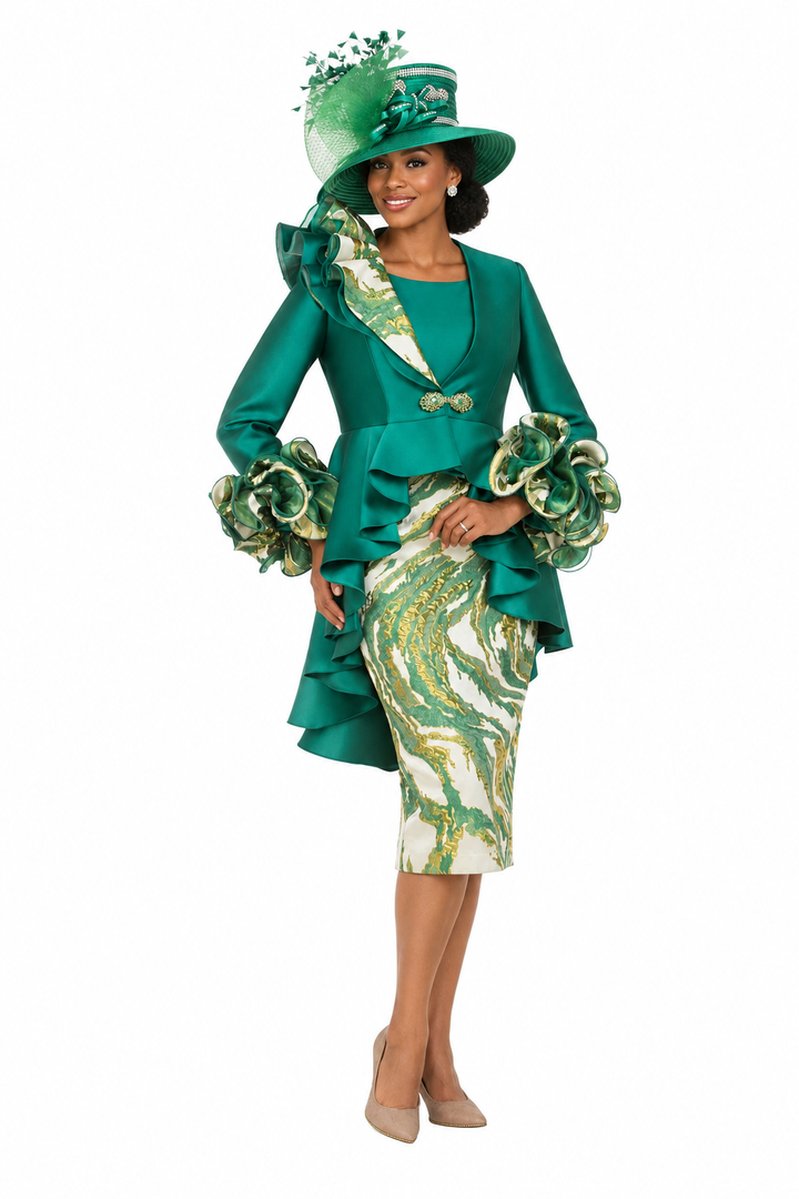 Regal Cascade 3pc Silky Twill&Brocade Skirt Suit