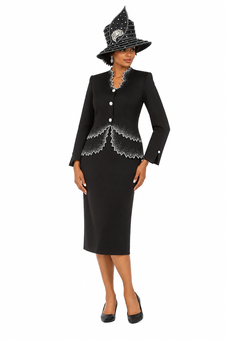 Black&White Crystal Zigzag Premium Scuba 2pc Suit