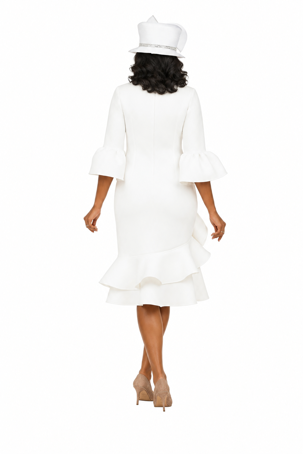 Elegant Scuba Flounce Dress with Sculpted Ruffle A