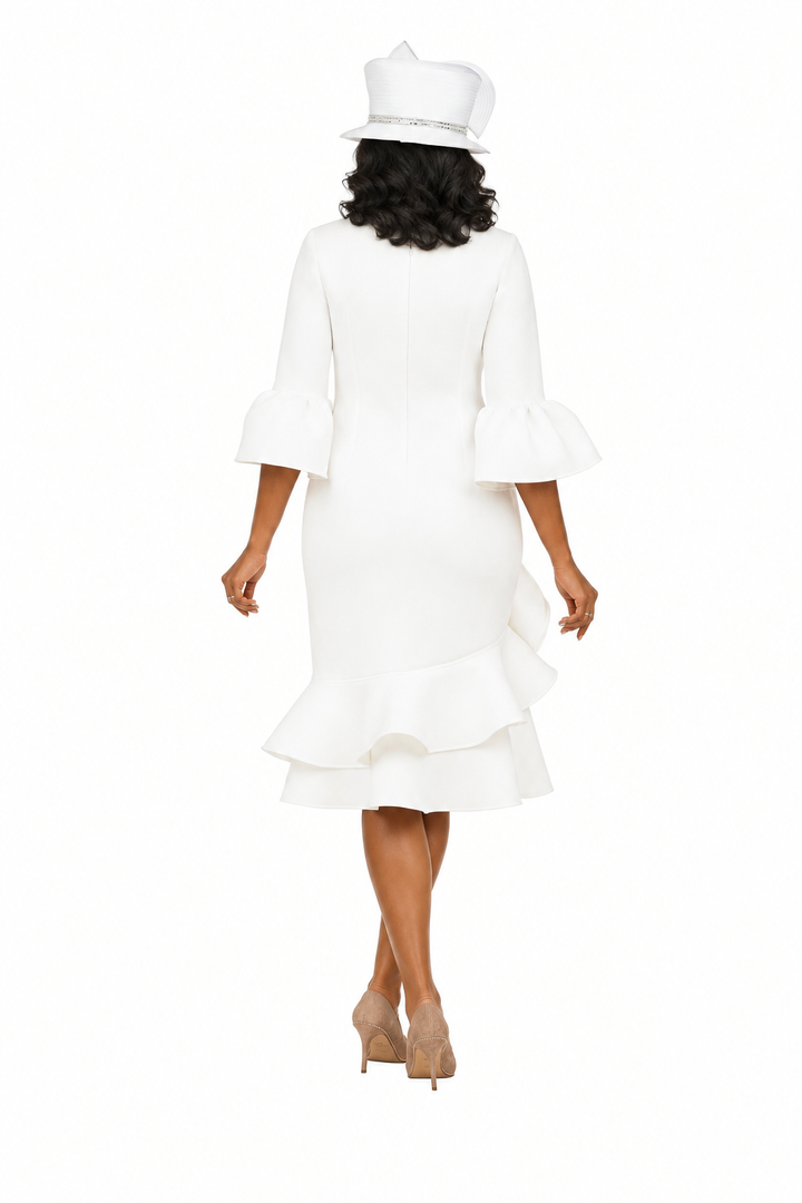 Elegant Scuba Flounce Dress with Sculpted Ruffle A