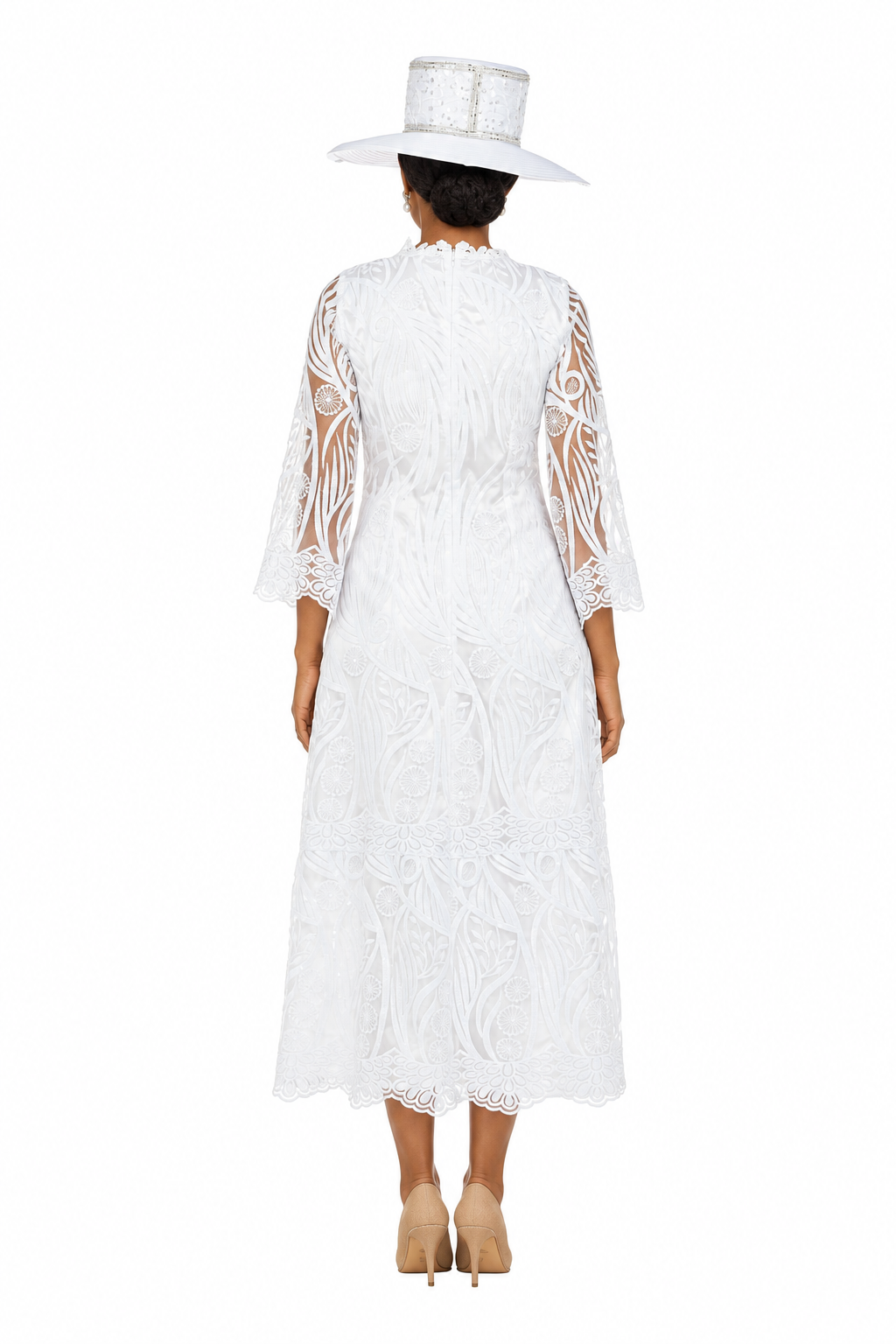 Vintage-Inspired Embroidered Lace Midi Dress-Plus