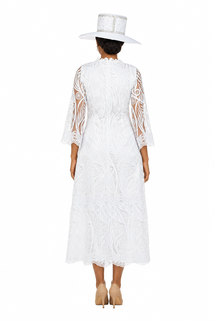 Vintage-Inspired Embroidered Lace Midi Dress
