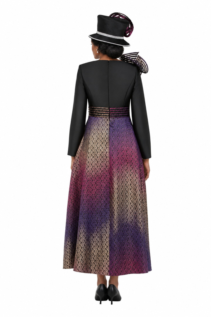 Ombré Metallic Brocade Shoulder Detail Long Dress