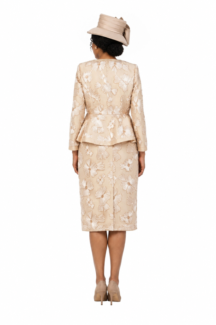 Couture Floral Embroidered 3-Piece Skirt Suit