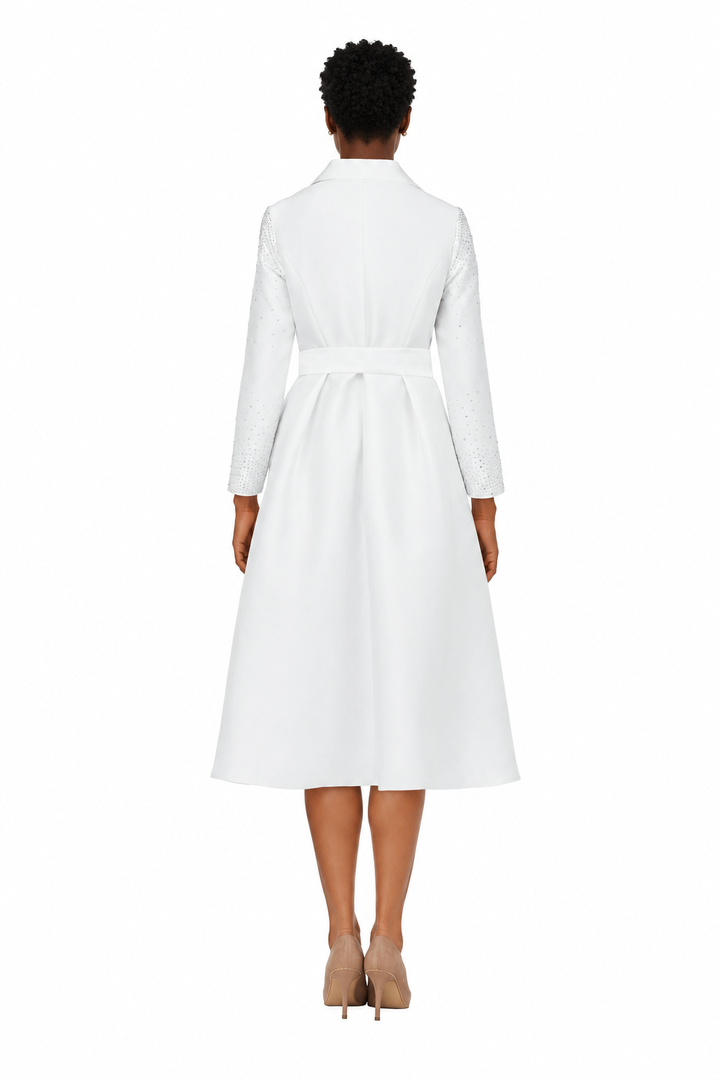 Embellished Silky Twill Belted Midi Dress-Plus