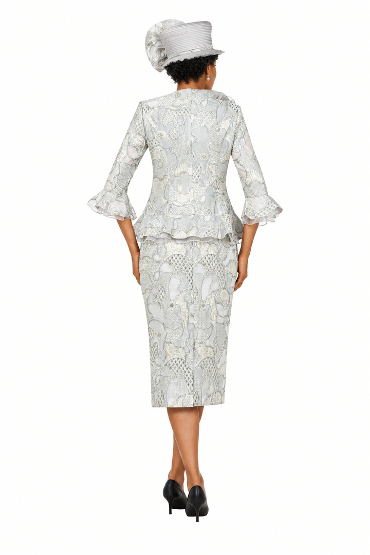 Metallic Brocade 3pc Suit w/ Organza Rfl Jkt-Plus
