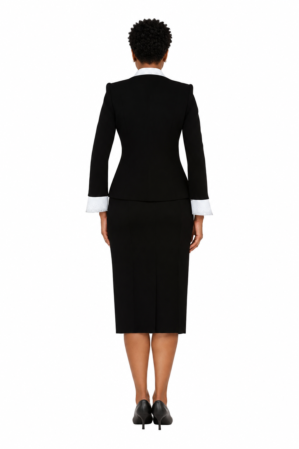Signature Contrast Crystal Trim Skirt Suit-Plus