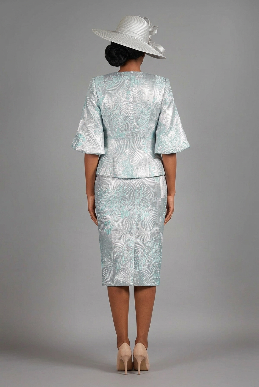 2pc Elbow Length Slv Brocade Skt Suit